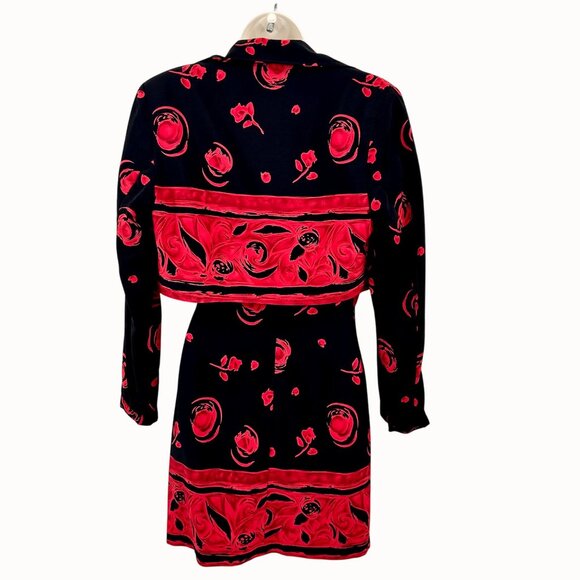 MEZMERIZE GOLD USA BLACK & RED ROSE PRINT SLEEVELESS DRESS W/ CROPPED JACKET - S - Picture 4 of 10